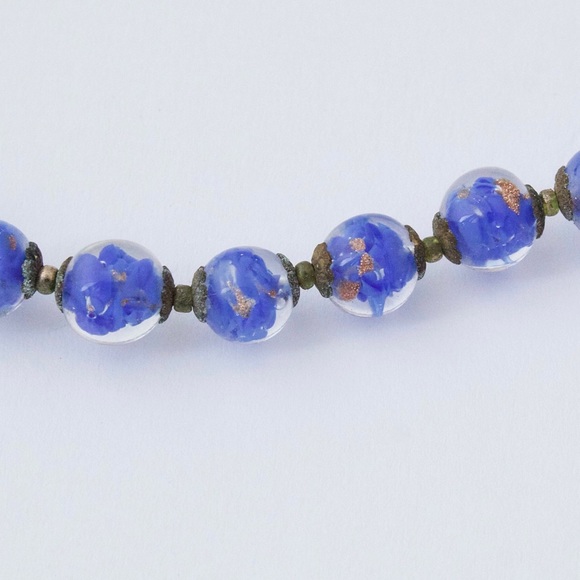 Vintage Venetian Glass Beaded Necklace Cobalt Blue Aventurine Bead Murano Italy - Picture 3 of 5